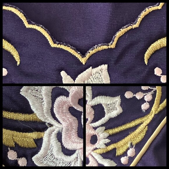 Vintage 70s Vanity Fair Purple Embroidered Slip Long Nightgown M/L Romantic Glam - Picture 14 of 14